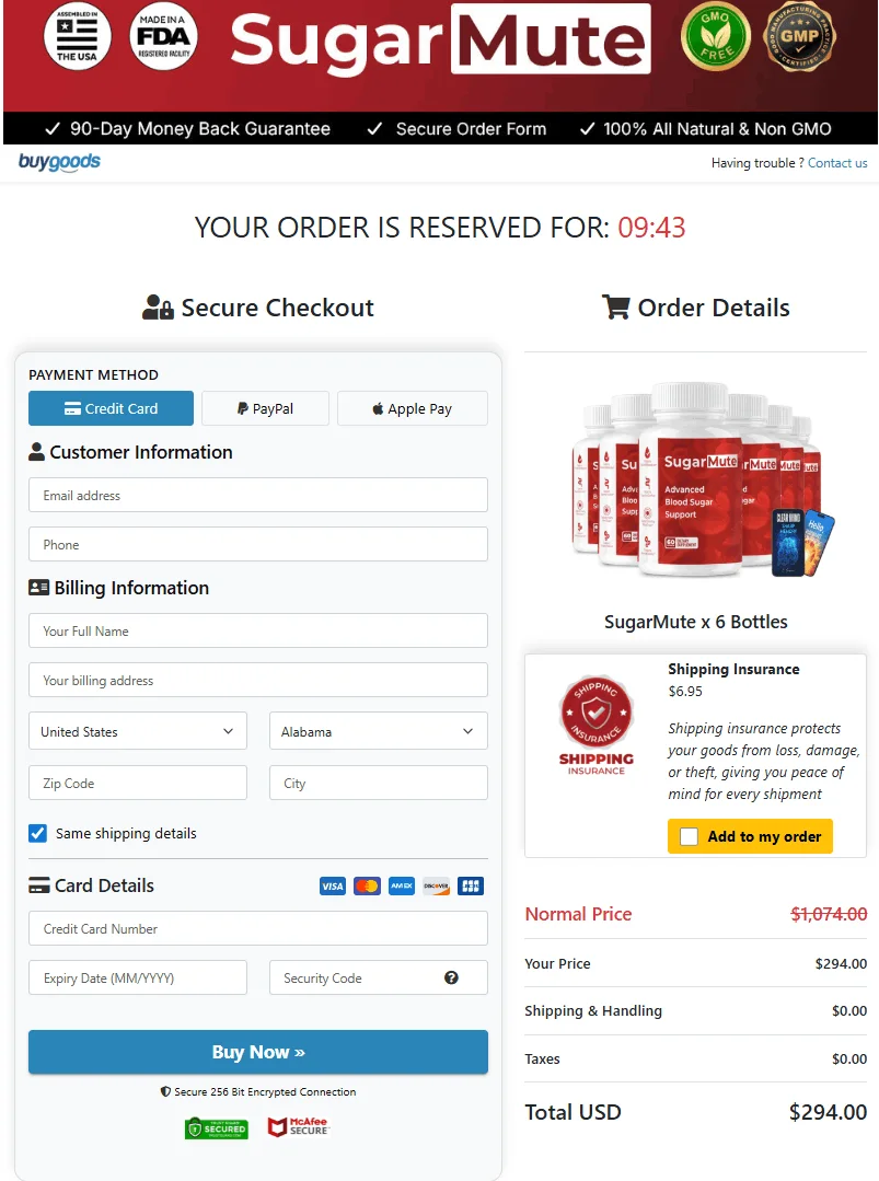 SugarMute Secure Checkout Preview and Payment Methods